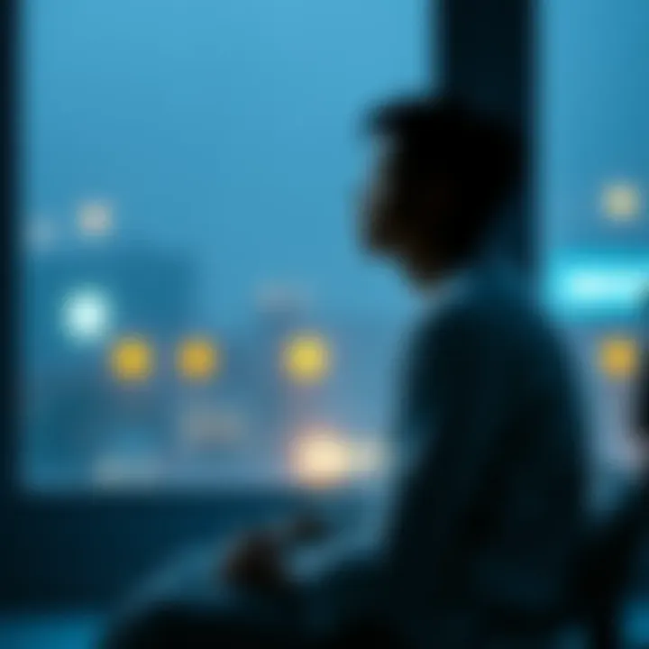 A patient sits by a window, gazing thoughtfully at rain falling outside, lost in reflection.