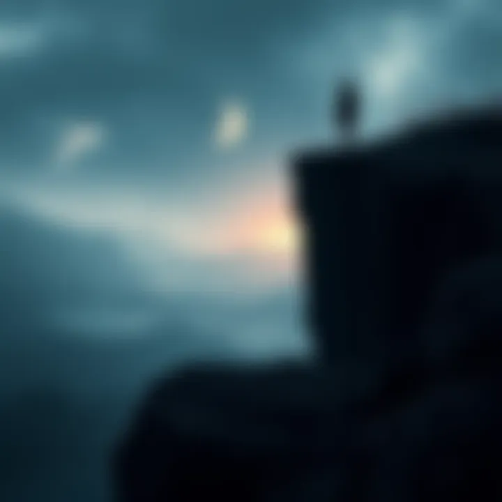 Paul and Jack stand together at a dark cliff, looking over a misty valley, contemplating their uncertain fate after the game ending.