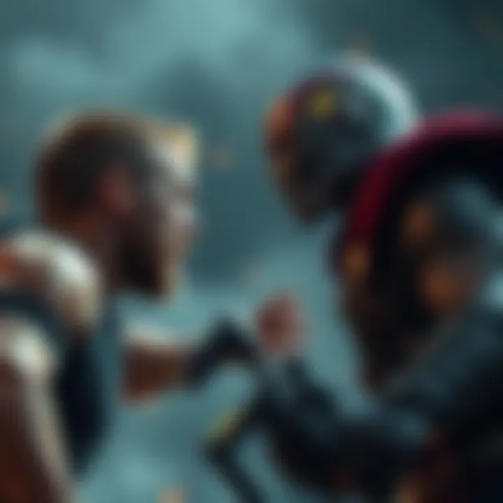 Paulie and Reacher face off in an intense fight scene, reminiscent of epic battles between Kratos and Thor, showcasing strength and determination.