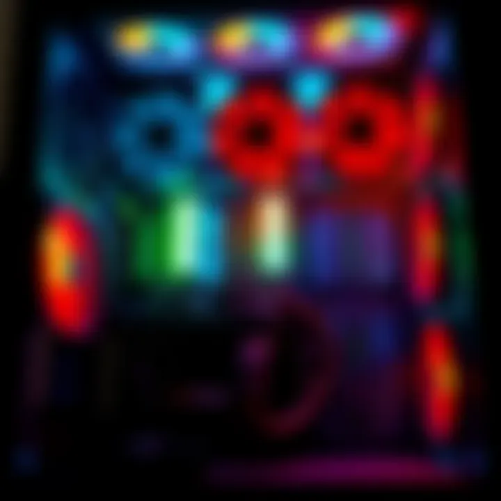 A PC case showcasing three exhaust fans at the top and one exhaust on the left, demonstrating airflow setup for cooling