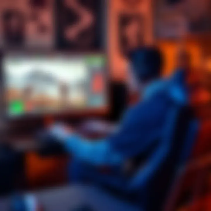 A person sitting at a desk with a gaming setup, looking frustrated while playing Oblivion Remaster on a computer. Performance metrics are displayed on the screen.