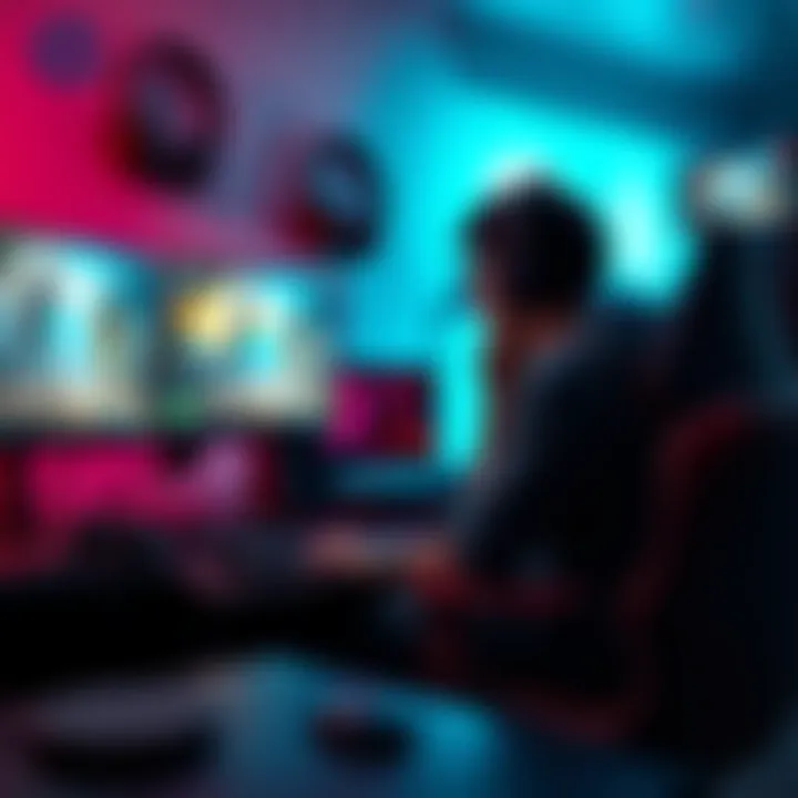 A gaming setup featuring a powerful HP Omen PC with a player exploring single-player games like The Last of Us and Fallout.