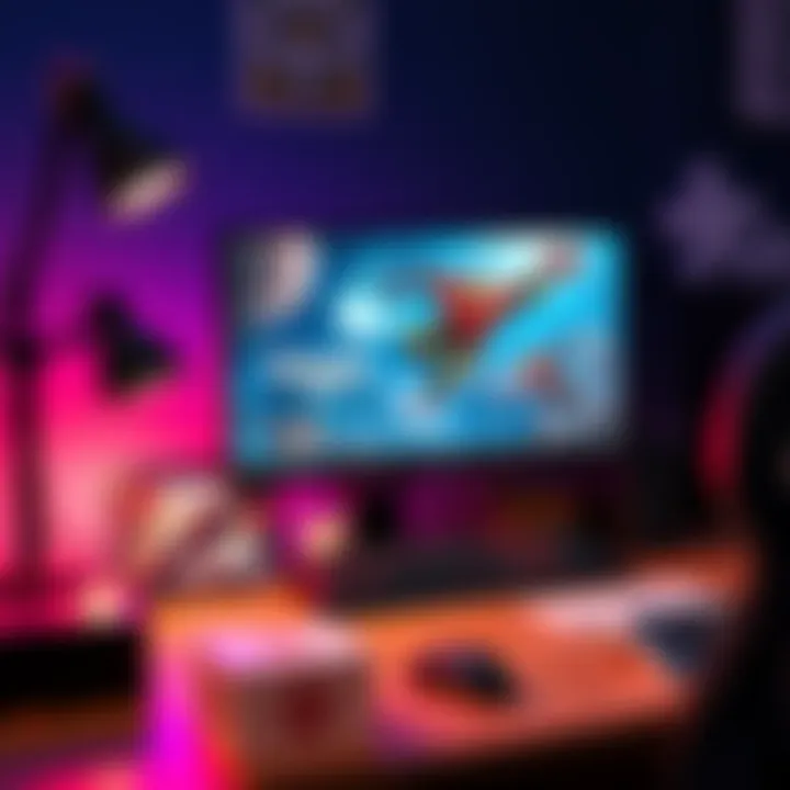 A desktop computer with a gaming monitor and game boxes on the desk, showcasing offline and multiplayer PC games.