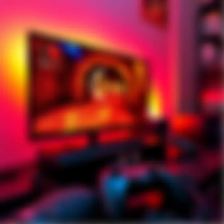 A PC connected to a TV, showing Quake 1 on the screen with a wireless controller beside it