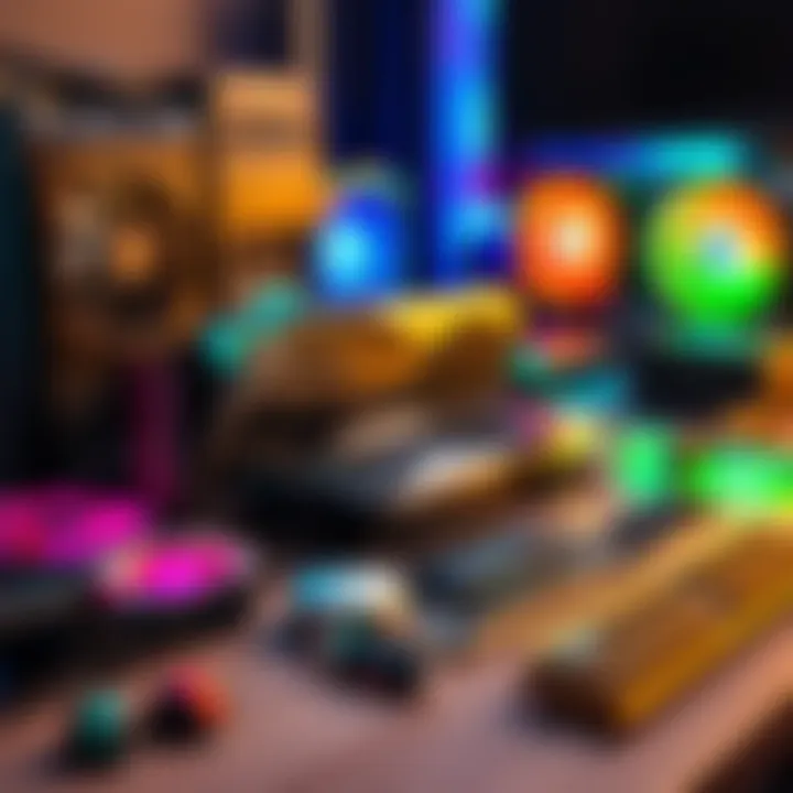 A collection of high-performance PC components including a powerful graphics card, motherboard, and RAM, laid out on a table ready for assembly.