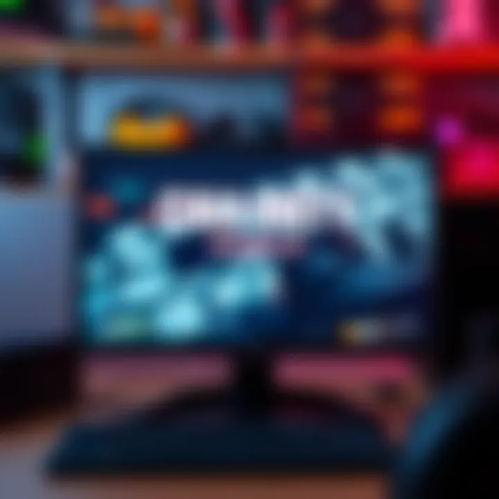 A computer screen displaying Call of Duty: Mobile gameplay with a blurred background of gaming accessories.