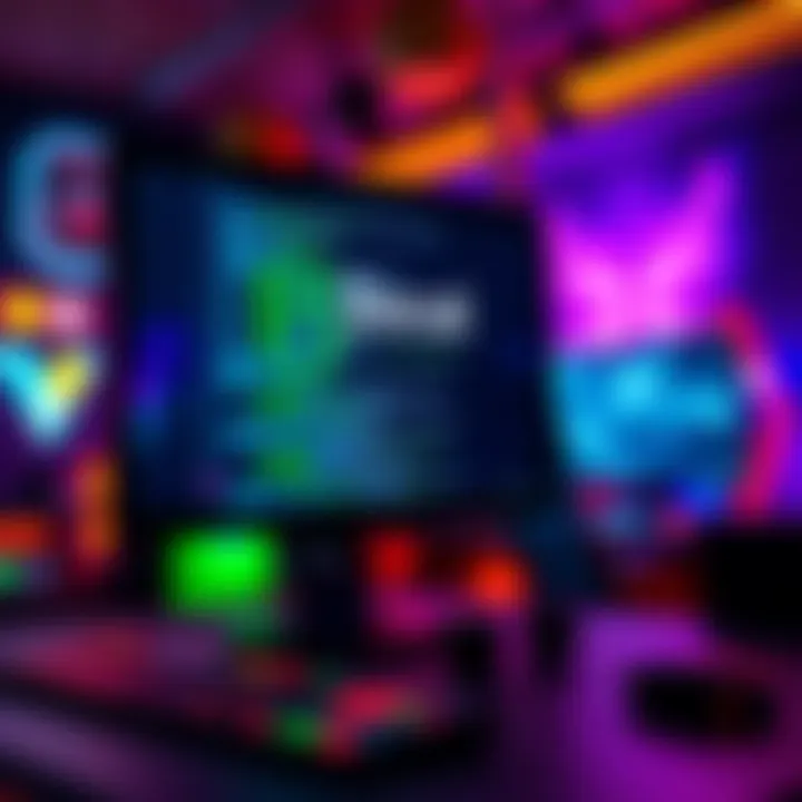 A close-up view of a computer screen displaying a mysterious code related to a new PC game, with vibrant colors and an engaging gaming environment in the background.