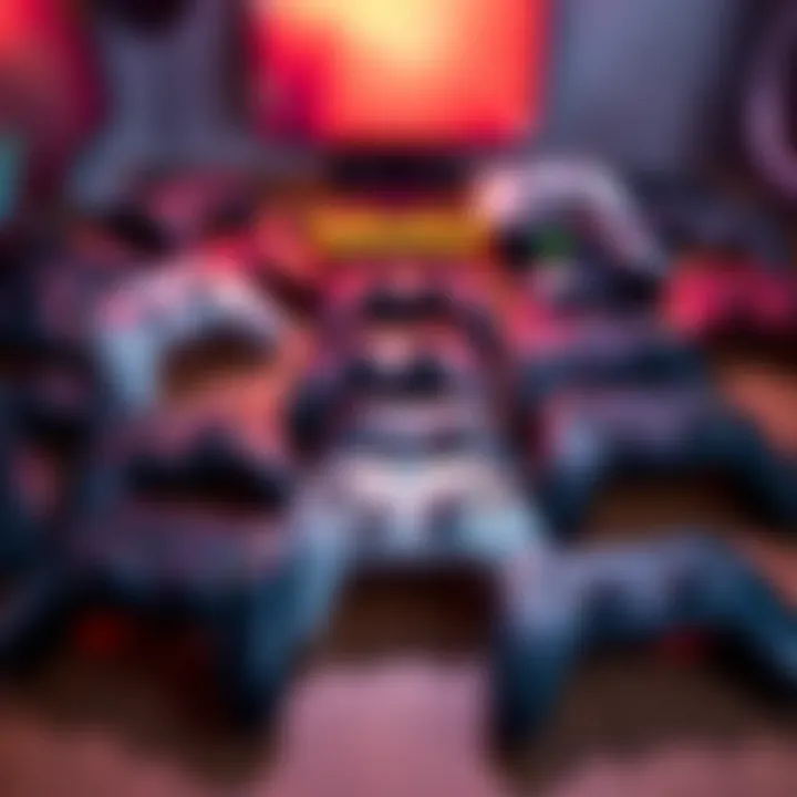 PC game controllers selection Various game controllers for PC gaming arranged on a table