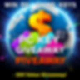 A giveaway graphic featuring five colorful game keys with a dollar sign and a globe background, promoting a contest to win PC games.