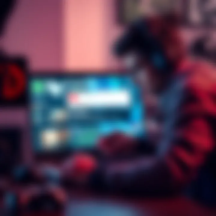 A frustrated gamer looking at a laptop screen showing PC Game Pass error messages, with game-related items around