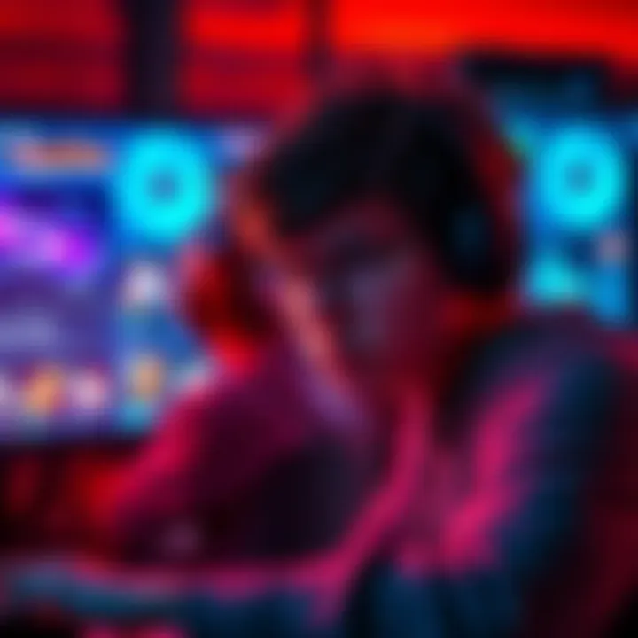A PC gamer looking frustrated while playing games, with TennoGen items displayed on the screen