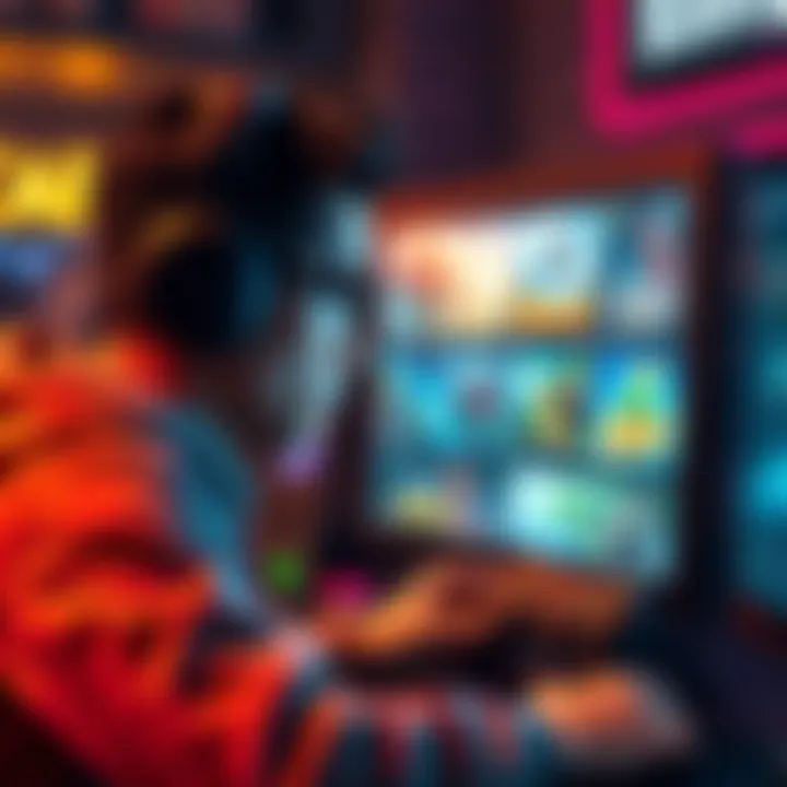 A PC gamer looking at a screen displaying various MMORPG titles and features