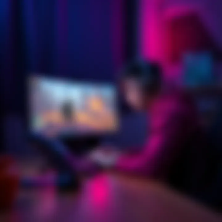 A gamer sitting at a computer desk, looking frustrated while playing Valorant on a high-end gaming setup with an AMD Ryzen processor and RTX graphics card. The screen displays gameplay with noticeable...