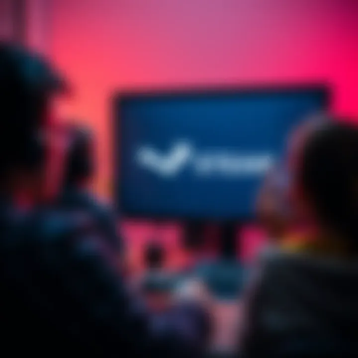A group of PC gamers looking at a computer screen displaying the Steam logo, with a thoughtful expression about digital ownership.