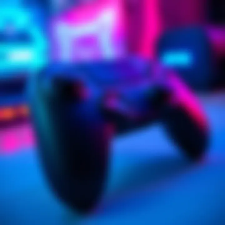A close-up of a PC gaming controller featuring haptic feedback and adaptive triggers, highlighting modern gaming technology.