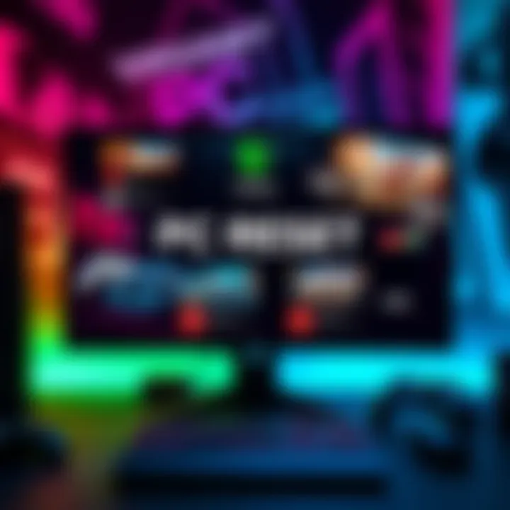 A computer screen displaying a reset game menu with gaming icons and graphics