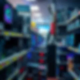 A variety of computer parts including motherboards and graphics cards on shelves in an Oregon store