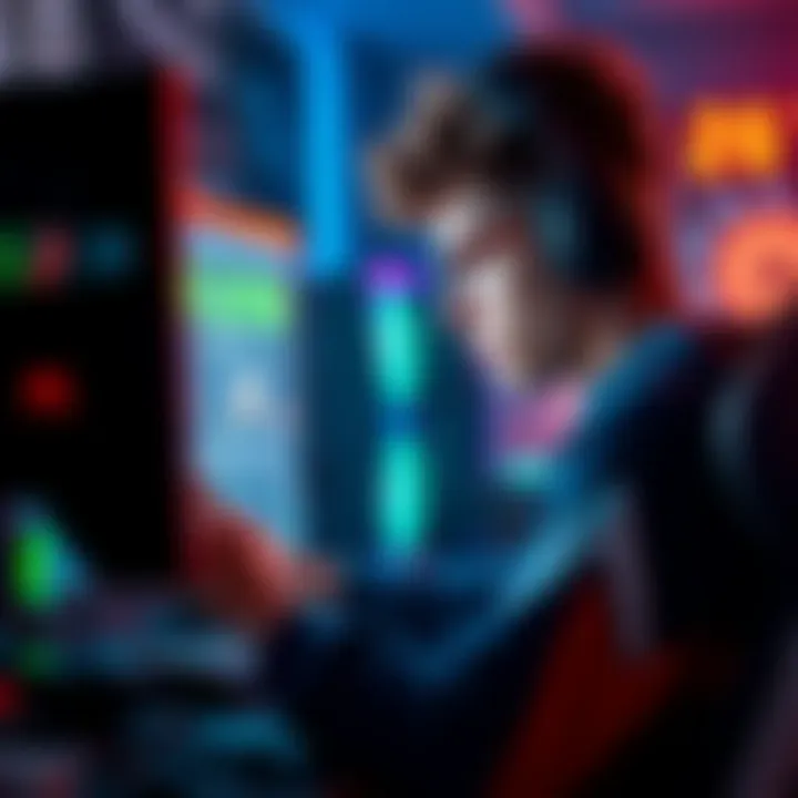 A gamer looking frustrated at a computer screen while playing a game, with a focus on the gaming setup and cables around, suggesting a troubleshooting scenario.