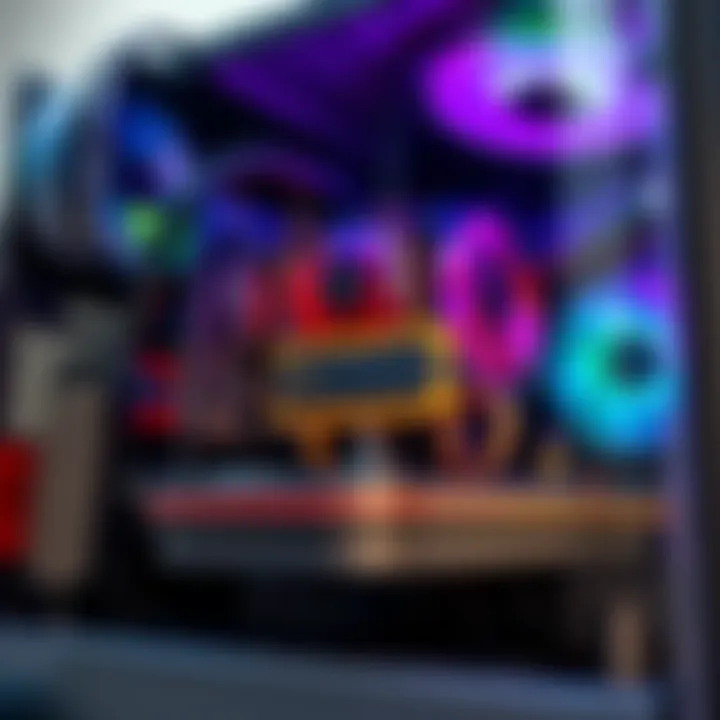 A close-up of a desktop computer with components like RAM, GPU, and cooling systems displayed for upgrade options.