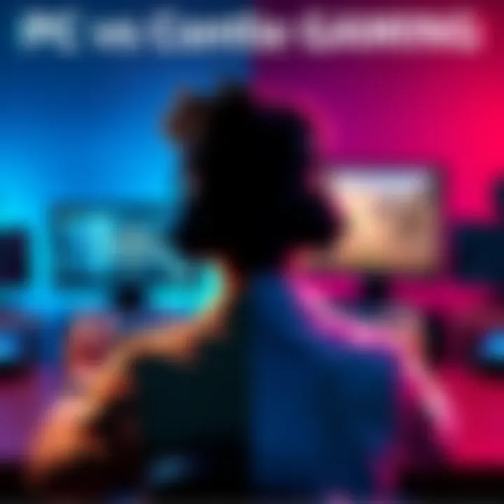 PC vs Console Gaming A side-by-side comparison of PC and console gaming setups with a person playing Arc Raiders on each platform.