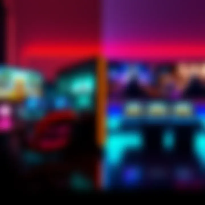 A split image showing a gaming PC setup on one side and a Steam Deck on the other side with game graphics displayed, illustrating the choice between the two platforms.