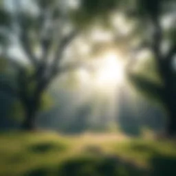Peaceful Gaming Moment A serene scene from a single-player game showing a calm nature setting with gentle sunlight filtering through trees, creating a tranquil atmosphere.
