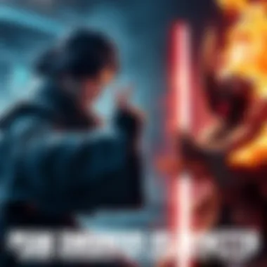 A dramatic scene depicting Peak Sword Hanzo and Vendetta preparing for battle, showcasing their unique weapons and intense expressions.