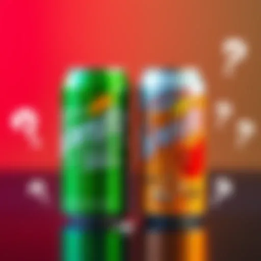 A visual representation showing Burnt Peanut Sidekick drink beside a Sprite can, with question marks around depicting debate about collaborations.