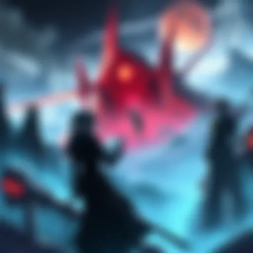 Developers from Pearl Abyss discussing game design choices and focusing on storyline aspects, with concept art of characters and landscapes in the background.