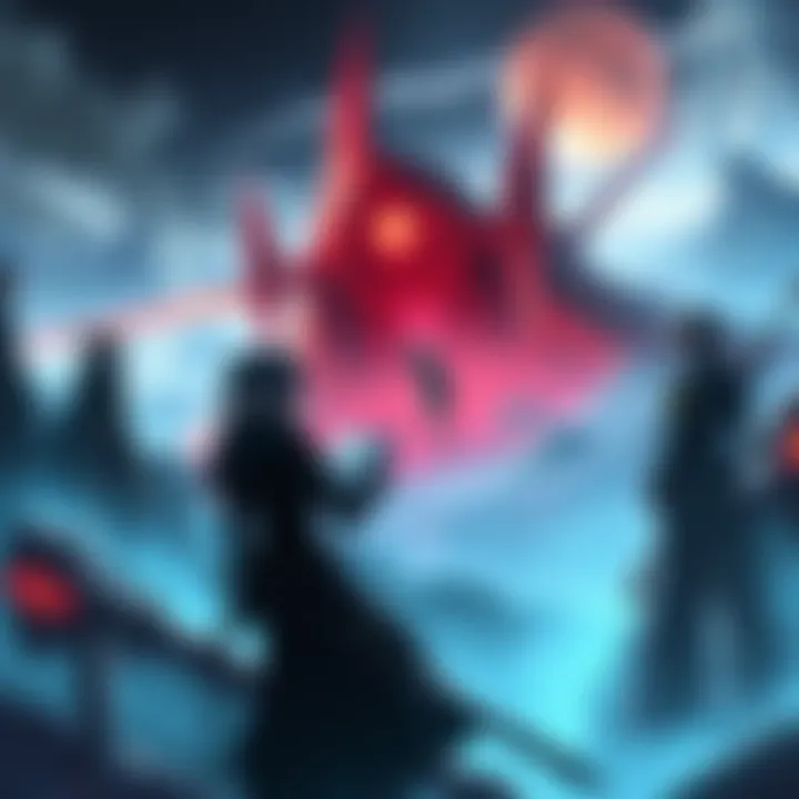 Developers from Pearl Abyss discussing game design choices and focusing on storyline aspects, with concept art of characters and landscapes in the background.