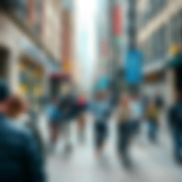 A crowded sidewalk with pedestrians walking and cyclists navigating around them, highlighting the tension between walkers and bikers.