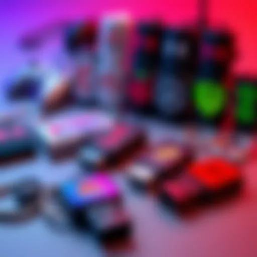 A display of colorful pendrive cards and keychains featuring popular game logos, showcasing a trendy option for gamers.