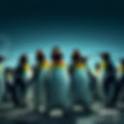 Holt stands with a group of talking penguins as they plan to fight against the Santa Blanca cartel, full of energy and excitement.