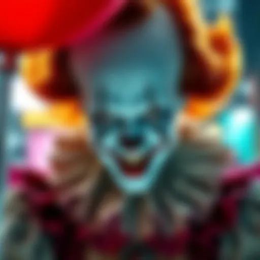 Pennywise the clown with a fresh costume design celebrating the 10th anniversary, featuring bright colors and new accessories.