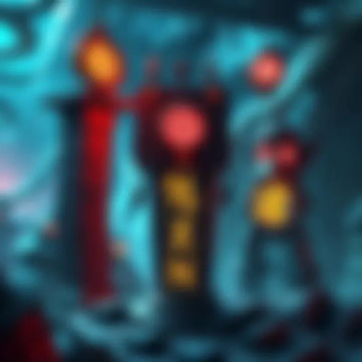 A visual representation of Pentimento and Secret Project totems with broken hex symbols, showcasing their interaction in a game setting.