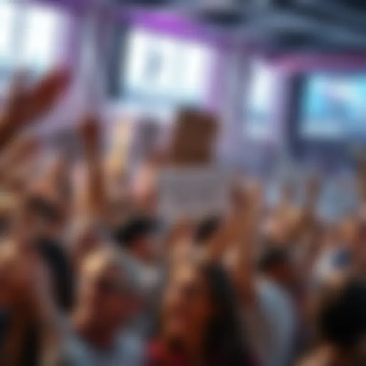 A diverse group of people gathered, cheering and holding signs that express excitement about recent updates, symbolizing positive reactions to changes in their community