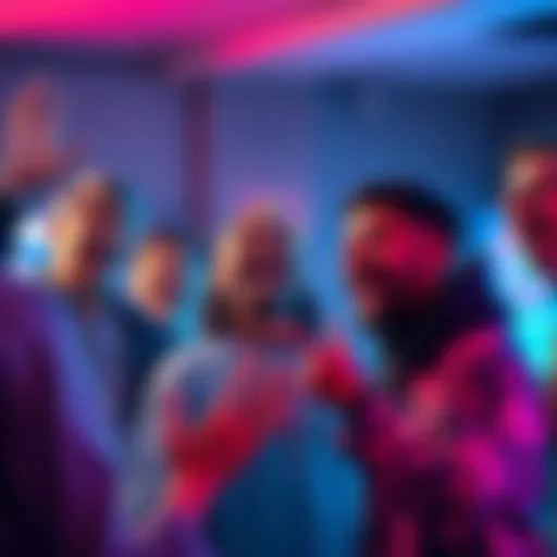 A group of people excitedly discussing new features of a software patch, showing enthusiasm and engagement.