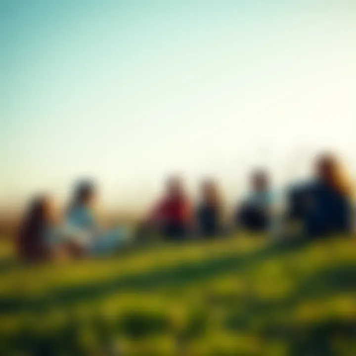 A group of friends sitting on grass, talking and enjoying nature together