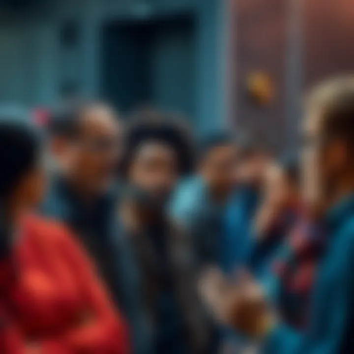 People Communicating A group of diverse people engaged in a conversation, showcasing various expressions of understanding and confusion.