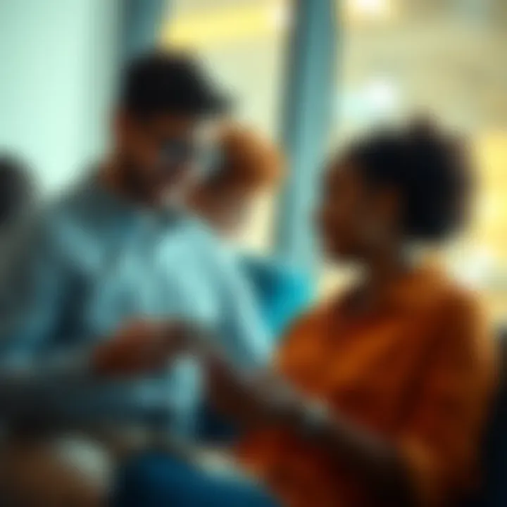 A diverse group of people chatting happily through their devices, showing connections made via the internet.