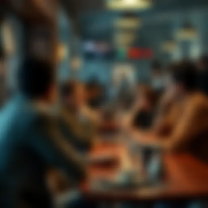 A group of people sitting in a cafe, engaged in a serious discussion about current news topics, highlighting the disconnect some feel from today's events.