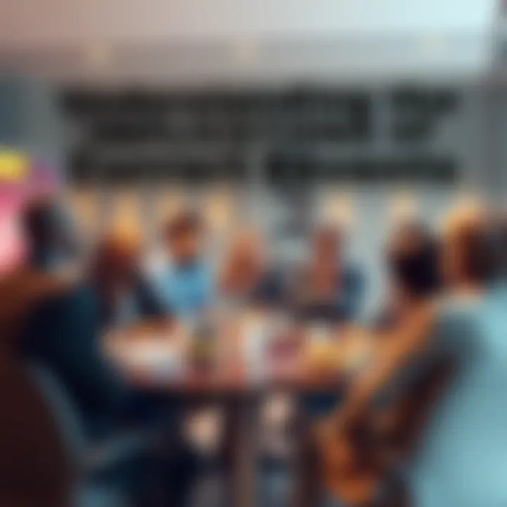 People discussing current events A group of diverse people gathered around a table, engaged in a lively discussion about recent news and its impact on society.