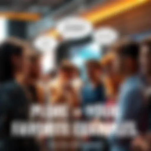 A group of people engaged in a lively discussion, sharing their favorite examples on various topics, with speech bubbles illustrating their thoughts.