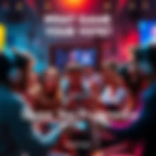 A group of diverse people passionately discussing their favorite video games in a lively setting