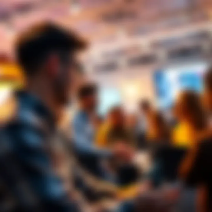 Group of people engaging in a lively online discussion about a new topic in forums.