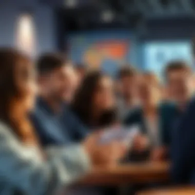 A group of people engaging in a lively debate about a recent judgment on fun, with expressions of curiosity and amusement.