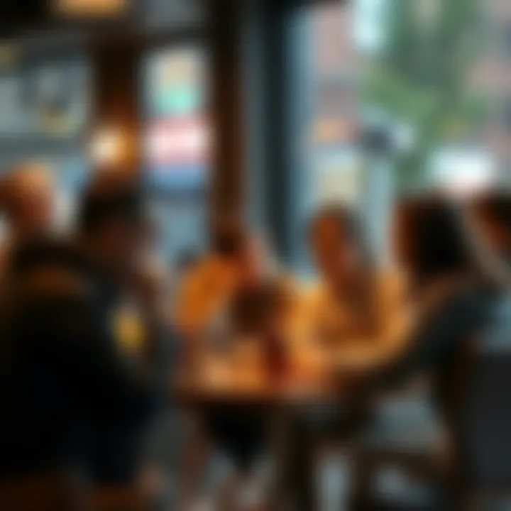 A group of individuals discussing their frustrations with Mr. Keeps service in a cafe setting.