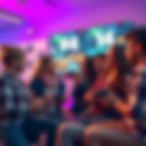 A group of people engaged in a lively discussion about their likes and dislikes regarding 4, with game controllers in hand and a screen displaying the game in the background.