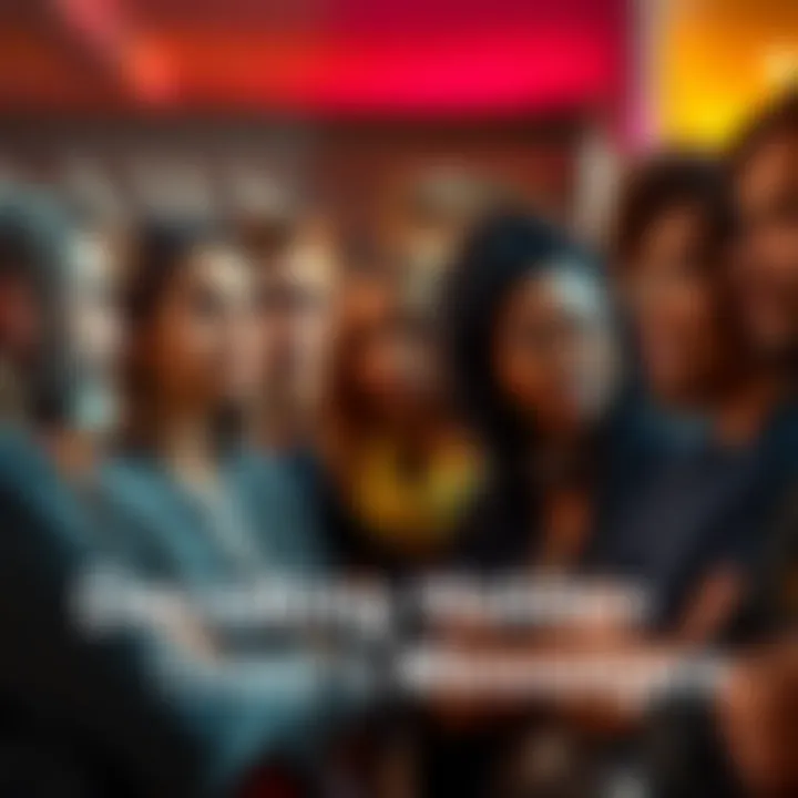 A diverse group of people engaged in conversation, showing expressions of curiosity and confusion about unclear language.