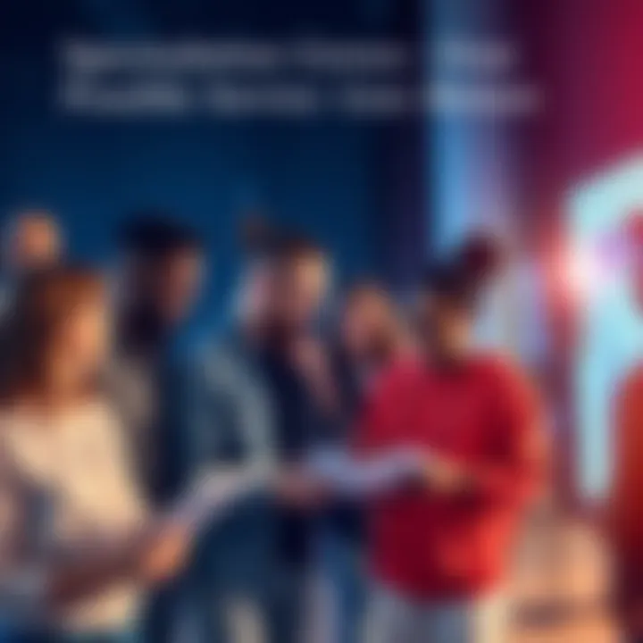 A diverse group of people engaged in a discussion about potential service changes, with notes and laptops in view.